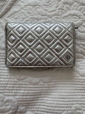 Tory Burch Quilted Metallic Silver Wallet